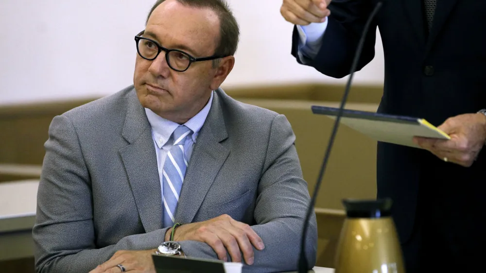 Actor Kevin Spacey attends a pretrial hearing on Monday, June 3, 2019, at district court in Nantucket, Mass. The Oscar-winning actor is accused of groping the teenage son of a former Boston TV anchor in 2016 in the crowded bar at the Club Car in Nantucket. (AP Photo/Steven Senne)