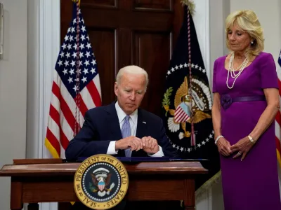 U.S. President Joe Biden prepares to sign S. 2938: Bipartisan Safer Communities Act into law from the Roosevelt Room at the White House, in Washington, U.S., June 25, 2022. REUTERS/Elizabeth Frantz