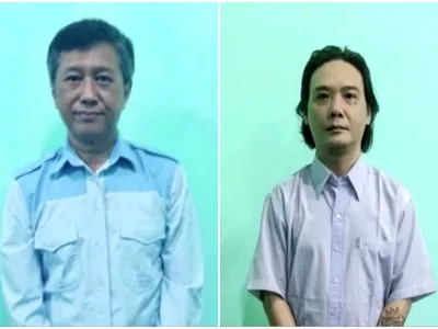 A combination image shows Kyaw Min Yu, also known as Ko Jimmy and Phyo Zeyar Thaw, two of the four democracy activists executed by Myanmar's military authorities, accused of helping carry out "terror acts," state media, in the undated screen grabs taken from a handout video. MRTV/Handout via REUTERS  THIS IMAGE HAS BEEN SUPPLIED BY A THIRD PARTY MYANMAR OUT. NO COMMERCIAL OR EDITORIAL SALES IN MYANMAR. MANDATORY CREDIT. THIS IMAGE WAS PROCESSED BY REUTERS TO ENHANCE QUALITY, AN UNPROCESSED VERSION HAS BEEN PROVIDED SEPARATELY.