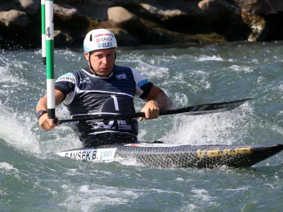 Francija, Pau.<br>Polfinalna voznja svetovnega pokala v slalomu na divjih vodah.<br>Kanuist Benjamin Savsek.<br>Foto: Kajakaska zveza Slovenije