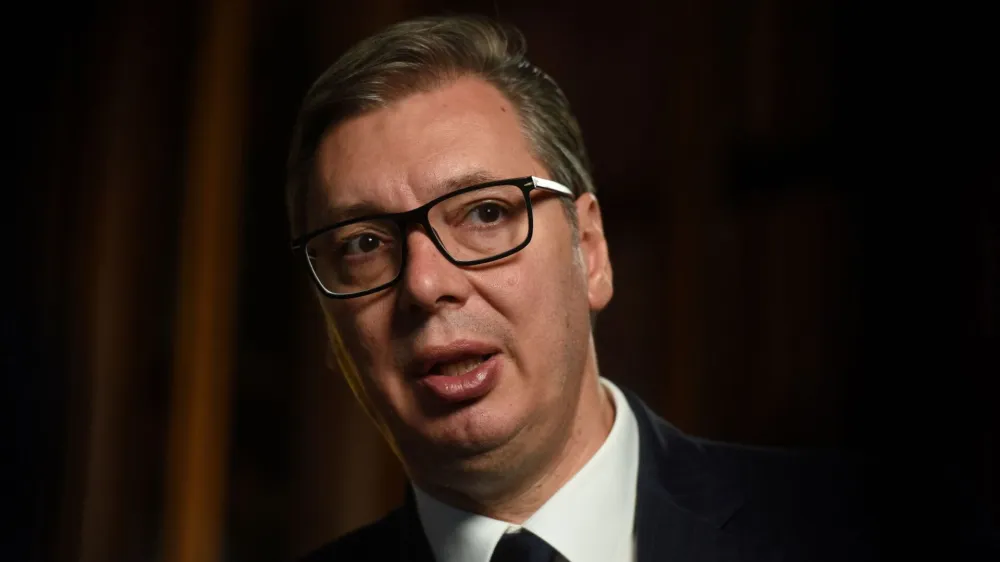 Serbian President Aleksandar Vucic speaks during an interview with Reuters in Belgrade, Serbia, August 29, 2022. REUTERS/Zorana Jevtic