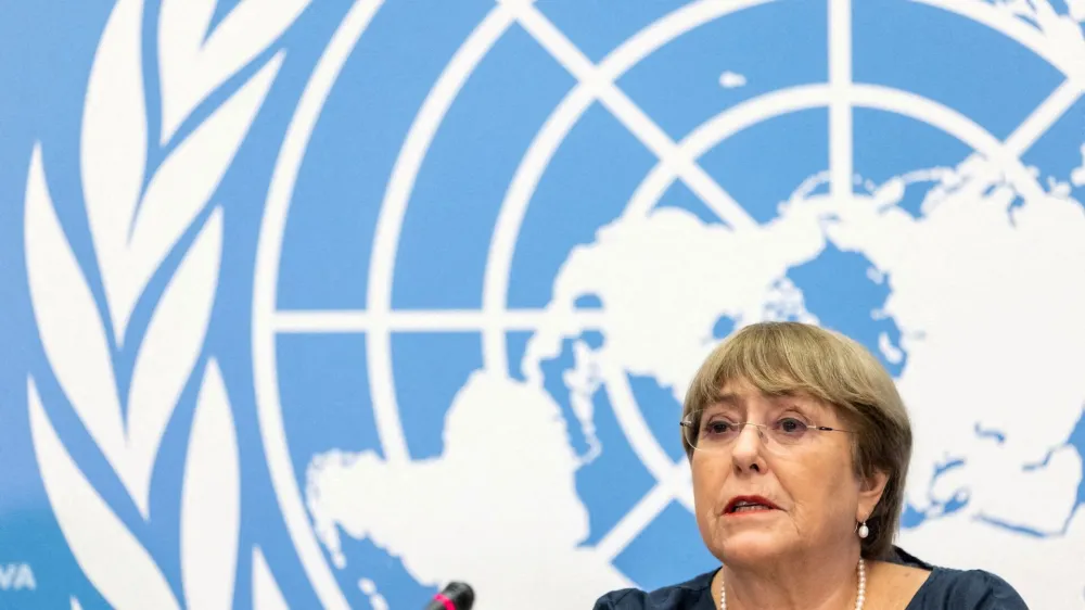 FILE PHOTO: The United Nations High Commissioner for Human Rights Michelle Bachelet attends her final news conference before the end of her mandate at the U.N. in Geneva, Switzerland, August 25, 2022. REUTERS/Pierre Albouy/File Photo