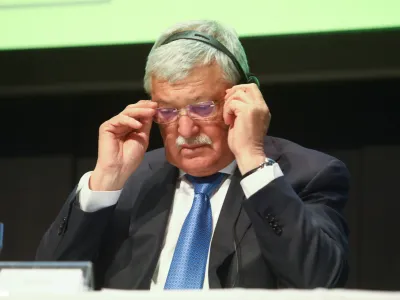 predsednik uprave OTP banke Sandor Csany- 11.04.2022 - predstavitev projekta izgradnje Potni&scaron;kega centra Ljubljana - Emonika //FOTO: Luka Cjuha