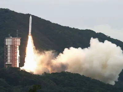 The sixth Epsilon solid-fuel rocket lifts off from the Japan Aerospace Exploration Agency (JAXA)'s Uchinoura Space Center in the southwestern Japan prefecture of Kagoshima, Japan October 12, 2022, in this photo taken by Kyodo. Mandatory credit Kyodo via REUTERS ATTENTION EDITORS - THIS IMAGE WAS PROVIDED BY A THIRD PARTY. MANDATORY CREDIT. JAPAN OUT. NO COMMERCIAL OR EDITORIAL SALES IN JAPAN
