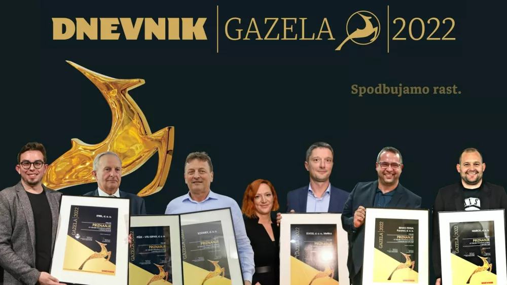 Izmed &scaron;estih regijskih finalistov (od leve proti desni Etrel, Pi&scaron;ek - Vitli Krpan, Sodimex, Status, Benko-tehna Puconci, Nimrod) bomo v Cankarjevem domu razglasili zlato, srebrno in bronasto gazelo 2022. F arhiv Dnevnika