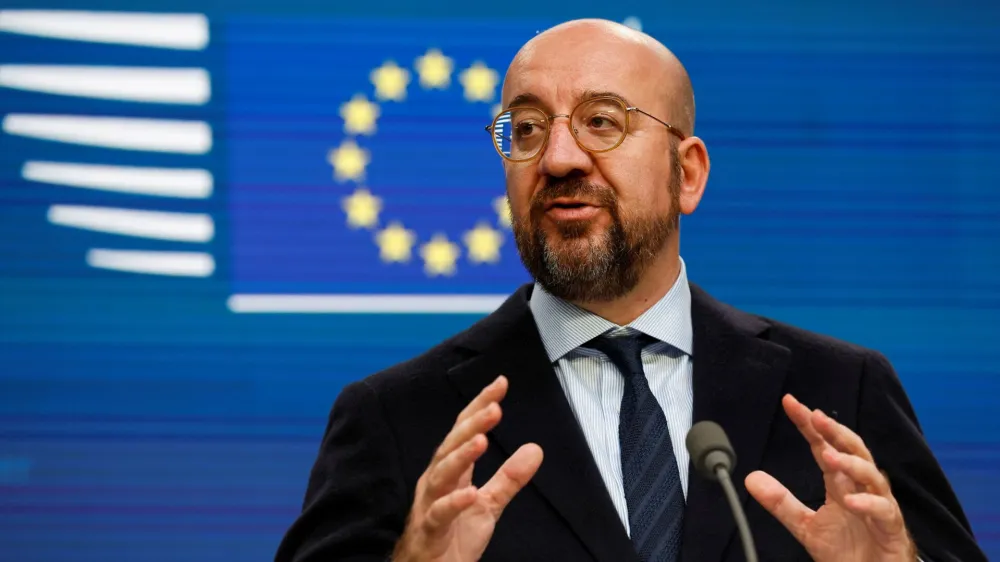 European Council President Charles Michel speaks at a news conference after the first day of the European leaders summit, held to discuss Ukraine, energy, economic issues and external relations in Brussels, Belgium, October 21, 2022. REUTERS/Piroschka van de Wouw