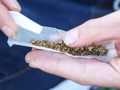 Zvijanje jointa, marihuana, kajenje marihuane, indijska konoplja- 22.04.2015 - Marihuana mar&scaron; 2015 - tradicionalni shod proti prohibiciji konoplje in za liberalizacijo zakonskega področja prepovedanih drog v organizaciji &Scaron;tudentske organizacije Univerze v Ljubljani;  //FOTO: Bojan Velikonja