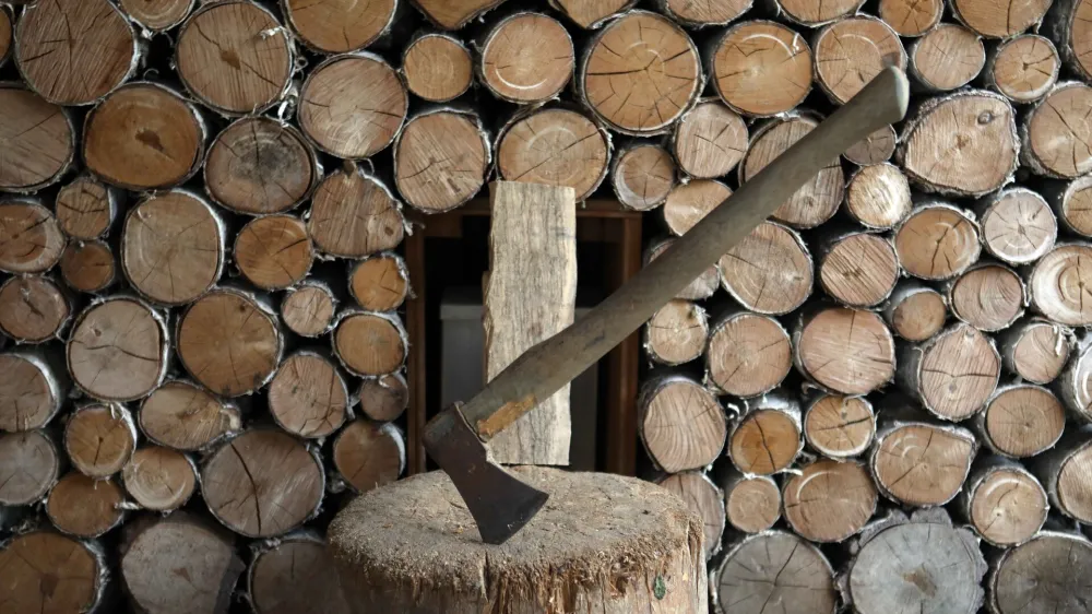 - 08.09.2022 &ndash; simbolična fotografija - ogrevanje &ndash; kurjava &ndash; - drva &ndash; polena &ndash; sekanci - les - sekira - panj za sekanje<br><br>//FOTO: Tomaž Skale<br>