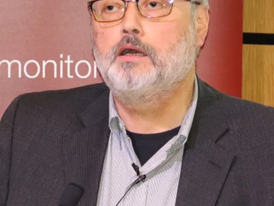 FILE PHOTO: Saudi dissident Jamal Khashoggi speaks at an event hosted by Middle East Monitor in London Britain, September 29, 2018. Picture taken September 29, 2018. Middle East Monitor/Handout via REUTERS/File Photo ATTENTION EDITORS - THIS IMAGE WAS PROVIDED BY A THIRD PARTY