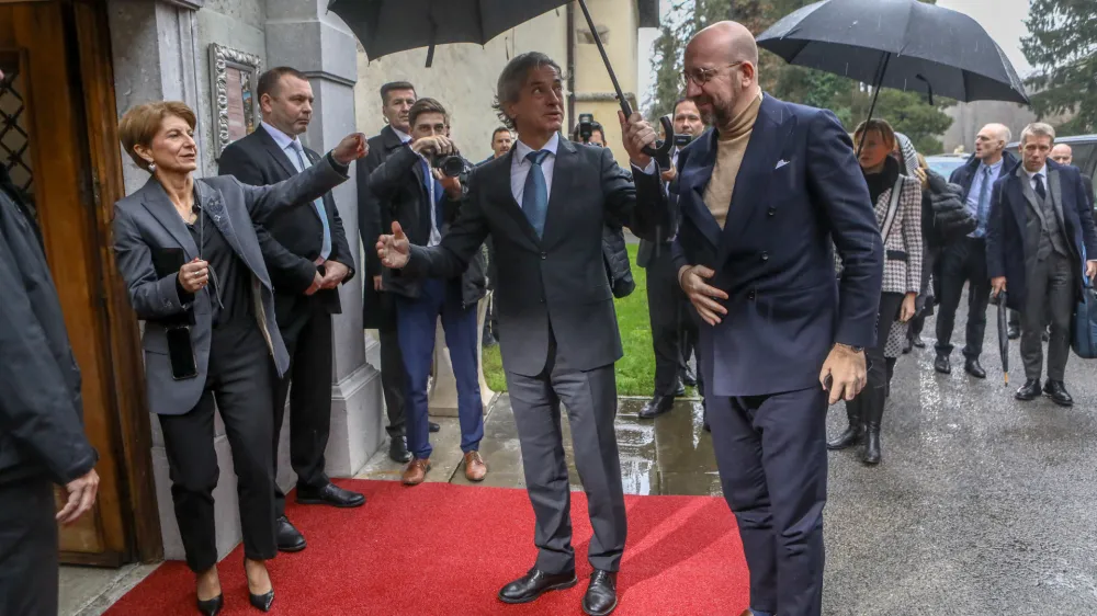 predsednik vlade Robert Golob in predsednik Evropskega sveta Charles Michel- 05.12.2022 - Grad Strmol - delovni obisk predsednika Evropskega sveta Charlesa Michela v Sloveniji &ndash;&nbsp;//FOTO: Luka Cjuha