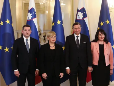 dosedanji predsednik republike Borut Pahor s partnerico Tanjo Pečar.nova predsednica republike Nata&scaron;a Pirc Musar z možem Ale&scaron;em Musarjem- 23.12.2022 - primopredaja poslov med odhajajočim predsednikom republike Borutom Pahorjem in novo predsednico republike Nata&scaron;o Pirc Musar. //FOTO: Bojan Velikonja