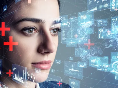 Authentication by facial recognition concept. Biometric. Security system.