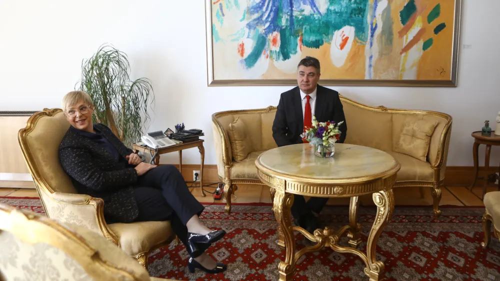 slovenska predsednica Nata&scaron;a Pirc Musar<br><br>hrva&scaron;ki predsednik Zoran Milanović<br><br>&nbsp;<br><br>- 01.02.2023 &ndash; ZAGREB &ndash; prvi obisk slovenske predsednice republike na Hrva&scaron;kem &ndash; srečanje s hrva&scaron;kim predsednikom&nbsp;Zoranom Milanovićem,<br><br>&nbsp;<br><br>//FOTO: Luka Cjuha<br><br>