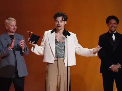 Harry Styles accepts the Album Of The Year award for "Harry's House" during the 65th Annual Grammy Awards in Los Angeles, California, U.S., February 5, 2023. REUTERS/Mario Anzuoni