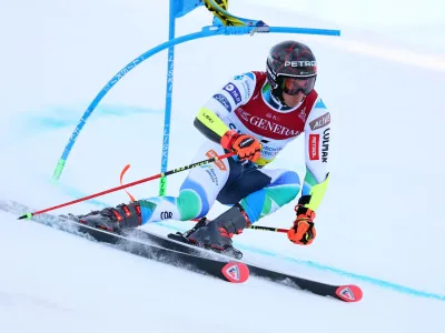 Alpine Skiing - FIS Alpine Ski World Cup - Men's Giant Slalom - Courchevel, France - February 17, 2023 Slovenia's Zan Kranjec in action during the first run REUTERS/Denis Balibouse