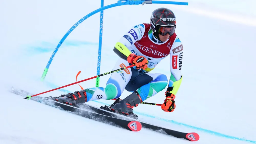 Alpine Skiing - FIS Alpine Ski World Cup - Men's Giant Slalom - Courchevel, France - February 17, 2023 Slovenia's Zan Kranjec in action during the first run REUTERS/Denis Balibouse