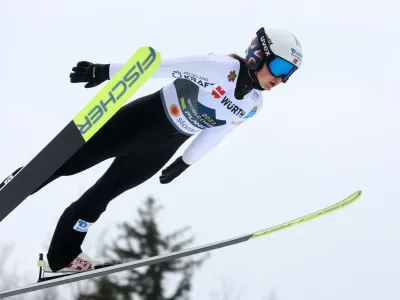 Nordic Skiing - FIS Nordic World Ski Championships - Planica, Slovenia - February 24, 2023 Norway's Gyda Westvold Hansen in action during the Women's HS102 - Competition Round REUTERS/Borut Zivulovic