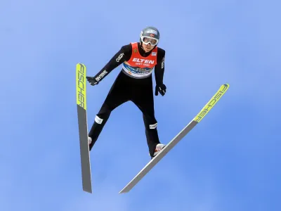 Nordic Skiing - FIS Nordic World Ski Championships - Planica, Slovenia - February 25, 2023 Norway's Jarl Magnus Riiber in action during the men's HS102 - trial round REUTERS/Borut Zivulovic