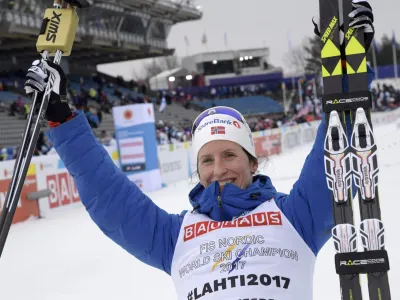Winner Marit Bjoergen of Norway reacts after ladies individual 10 km classic of the FIS Nordic Ski World Championships in Lahti, Finland, February 28, 2017. Lehtikuva/Markku Ulander/via REUTERS ATTENTION EDITORS - THIS IMAGE WAS PROVIDED BY A THIRD PARTY. FOR EDITORIAL USE ONLY. NO THIRD PARTY SALES. NOT FOR USE BY REUTERS THIRD PARTY DISTRIBUTORS. FINLAND OUT. NO COMMERCIAL OR EDITORIAL SALES IN FINLAND.
