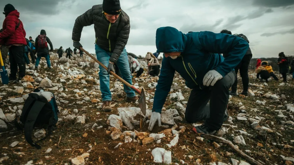 Častitljivih 70 let je Zveza prijateljev mladine Slovenije (ZPMS) obeležila z zasaditvijo 70 dreves na Krasu. Foto:&nbsp;Piqant visuals