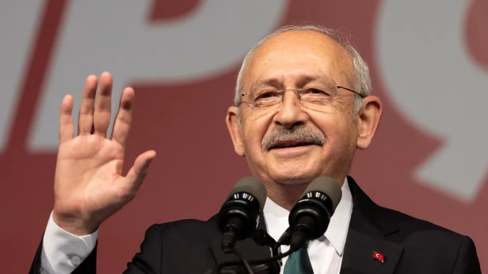 FILE PHOTO: Turkey's main opposition Republican People's Party (CHP) leader Kemal Kilicdaroglu addresses his supporters during a rally to oppose the conviction and political ban of Istanbul Mayor Ekrem Imamoglu, a popular rival to Recep Tayyip Erdogan, the President of Turkey, in Istanbul, Turkey, December 15, 2022. REUTERS/Umit Bektas/File Photo