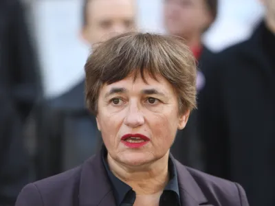 Nata&scaron;a Sukič, kandidatka za ljubljansko županjo in poslanka Levica - 19.10.2022 &ndash; Lokalne volitve 2022 - predstavitev kandidatke za ljubljansko županjo Nata&scaron;o Sukić z podporo stranke Levica //FOTO: Tomaž Skale