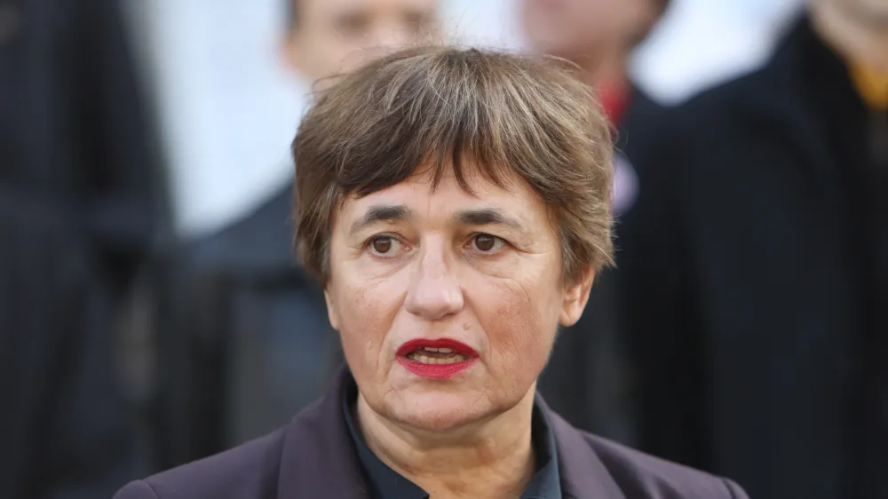 Nata&scaron;a Sukič, kandidatka za ljubljansko županjo in poslanka Levica - 19.10.2022 &ndash; Lokalne volitve 2022 - predstavitev kandidatke za ljubljansko županjo Nata&scaron;o Sukić z podporo stranke Levica //FOTO: Tomaž Skale