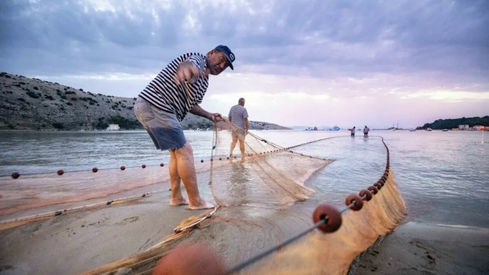 Vlečenje ribi&scaron;ke mreže na Loparju