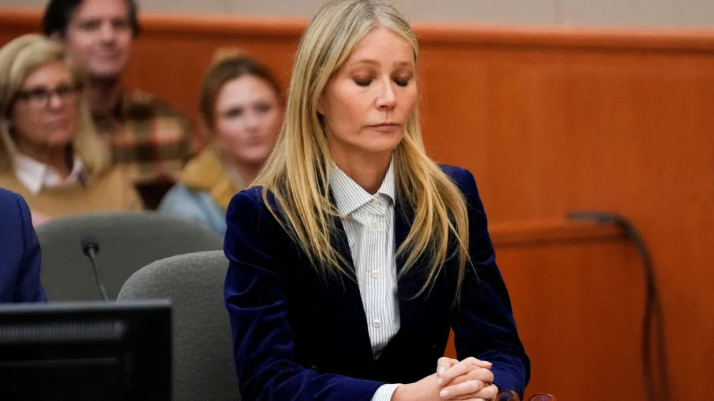 Gwyneth Paltrow reacts to the verdict in the trial over her 2016 ski collision with 76-year-old Terry Sanderson on Thursday, March 30, 2023, in Park City, Utah, U.S.   Rick Bowmer/Pool via REUTERS REFILE - QUALITY REPEAT