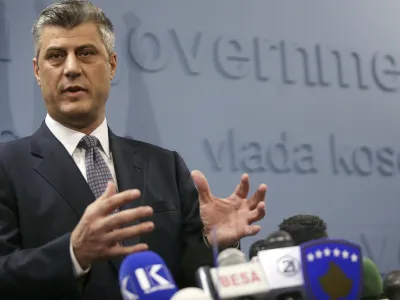 Kosovo's Prime Minister Hashim Thaci speaks during a news conference in Pristina December 16, 2010. Thaci denied on Thursday criminal allegations outlined in a European report and said he would use all political and legal means to bring the truth to light. REUTERS/Hazir Reka (KOSOVO - Tags: POLITICS)