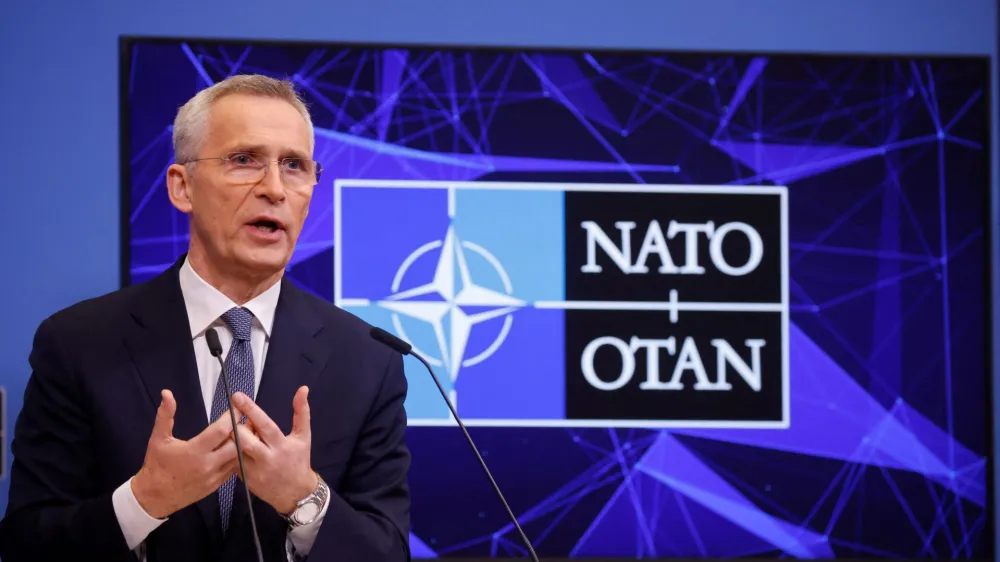 NATO Secretary-General Jens Stoltenberg attends a news conference before a meeting of NATO foreign ministers in Brussels, Belgium April 3, 2023. REUTERS/Johanna Geron