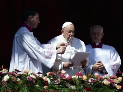 09 April 2023, Vatican, Vatican City: Pope Francis celebrates the Easter Mass in St. Peter's Square at the Vatican. Photo: Evandro Inetti/ZUMA Press Wire/dpa
