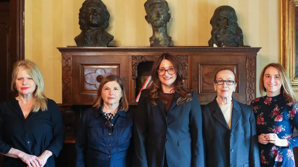 Mojca Kumerdej, Mirana Likar, Adriana Kuči, Jožica Avbelj (v imenu Lado Kralja), Katja Gorečan- 20.04.2023 &ndash; Dru&scaron;tvo slovenskih pisateljev &ndash; predstavitev nominiranih knjig za Cankarjevo nagrado, najbolj&scaron;e literarno delo minulega leta. //FOTO: Bojan Velikonja