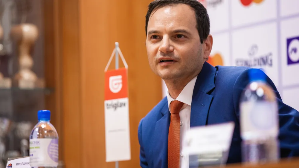 Matevž Zupančič during NLB ABA League 2 press conference prior to the Final 8 tournament in &Scaron;portna dvorana Domžale, Domžale, Slovenia on April 11, 2023. Foto: Filip Barbalić