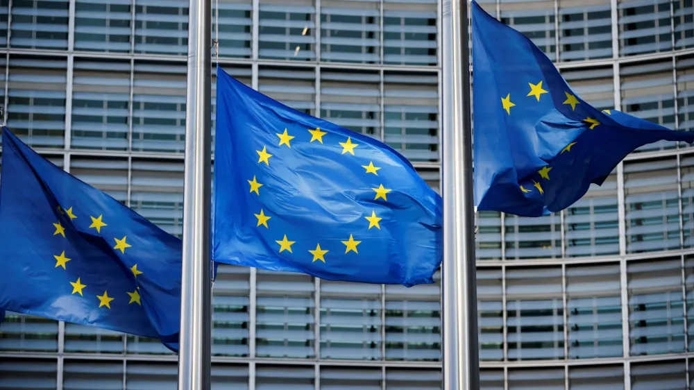 FILE PHOTO: European&nbsp;Union&nbsp;flags fly outside the&nbsp;European&nbsp;Commission headquarters in Brussels, Belgium, March 1, 2023.REUTERS/Johanna Geron/File Photo