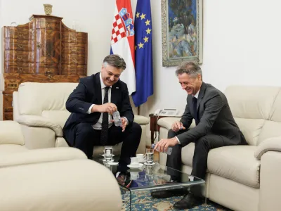 Hrvaska, Zagreb.<br>Predsednik vlade Robert Golob na uradnem obisku na Hrvaskem.<br>Pogovor predsednikov vlad Roberta Goloba in Andreja Plenkovica.