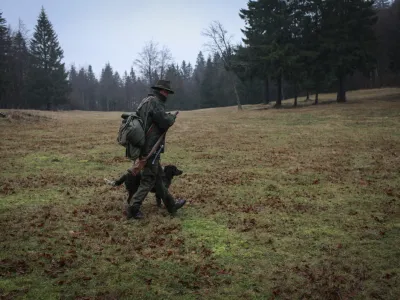?lovec - jager - orožje - lovski pes- 11.1.2014 - Lovi&scaron;če z posebnim namenom (LPN) v območni enoti Snežnik - lovna povr&scaron;ina - lovstvo - divjad//FOTO: Luka Cjuha 
