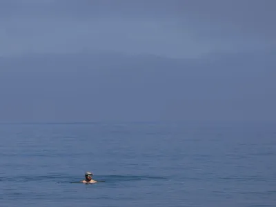 A swimmer keeps cool in the ocean in La Jolla, California, U.S., July 26, 2023. REUTERS/Mike Blake