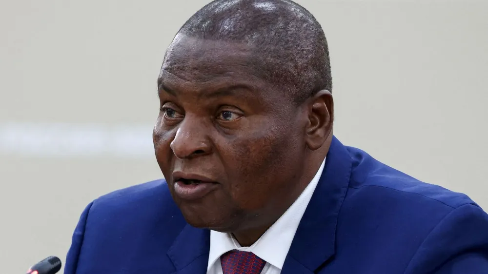 FILE PHOTO: Central African Republic's President Faustin-Archange Touadera attends a meeting with Russian President Vladimir Putin on the sidelines of the Russia-Africa summit in Saint Petersburg, Russia, July 28, 2023. Artem Geodakyan/TASS Host Photo Agency via REUTERS ATTENTION EDITORS - THIS IMAGE WAS PROVIDED BY A THIRD PARTY. MANDATORY CREDIT./File Photo