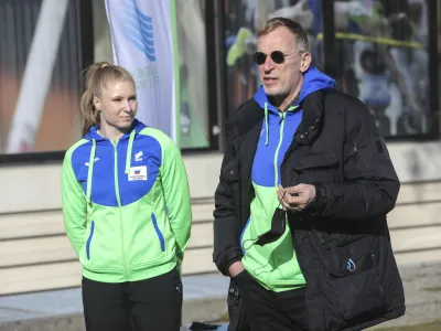Maja Mihalinec Zidar, Srdjan Djordjevič- 08.03.2021 &ndash; Atletska zveza Slovenije (AZS) - sprejem atletinje Tine &Scaron;utej, ki je na dvoranskem evropskem prvenstvu osvojila srebro v skoku s palico //FOTO: Jaka Gasar