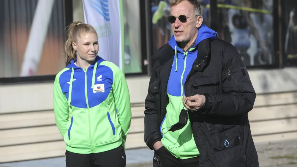 Maja Mihalinec Zidar, Srdjan Djordjevič- 08.03.2021 &ndash; Atletska zveza Slovenije (AZS) - sprejem atletinje Tine &Scaron;utej, ki je na dvoranskem evropskem prvenstvu osvojila srebro v skoku s palico //FOTO: Jaka Gasar