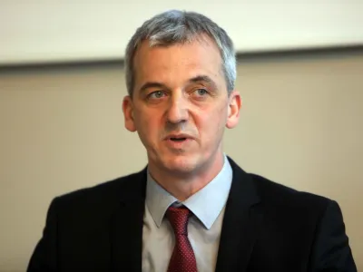 , poslovni direktor Danijel Levičar - 06.01.2022 &ndash; Družba GEN energija d.o.o. &ndash; vodstvo predstavilo rezultate in dosežke Skupine GEN v letu 2021, pa tudi načrte skupine za prihodnje obdobje, povezane z vizijo Skupine GEN za uresničitev elektroenergetskega prehoda Slovenije in investicijami v nizkoogljične vire energije: jedrsko, hidro in sončno energijo. //FOTO: Tomaž Skale