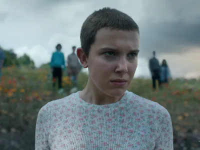 STRANGER THINGS. (L to R) Natalia Dyer as Nancy Wheeler, Charlie Heaton as Jonathan Byers, Finn Wolfhard as Mike Wheeler, Noah Schnapp as Will Byers, Millie Bobby Brown as Eleven, David Harbour as Jim Hopper, and Winona Ryder as Joyce Byers in STRANGER THINGS. Cr. Courtesy of Netflix &copy; 2022