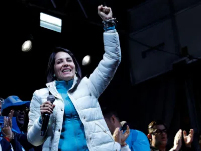 Ecuadorian presidential candidate Luisa Gonzalez reacts during a presidential election night event, in Quito, Ecuador August 20, 2023. REUTERS/Karen Toro