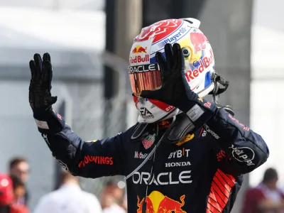 Formula One F1 - Italian Grand Prix - Autodromo Nazionale Monza, Monza, Italy - September 3, 2023 Red Bull's Max Verstappen celebrates winning the Italian Grand Prix REUTERS/Claudia Greco