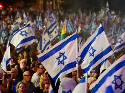 People take part in a demonstration against Israeli Prime Minister Benjamin Netanyahu and his nationalist coalition government's judicial overhaul, in Tel Aviv, Israel, September 23, 2023. REUTERS/Ammar Awad