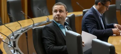 Žan Mahnič SDS - 30.05.2022 - predstavitev kandidatke za ministrico za notranje zadeve Tatjane Bobnar pred odborom DZ za notranje zadeve, javno upravo in lokalno samoupravo  //FOTO: Luka Cjuha