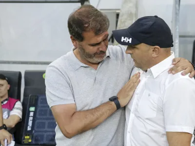 trener NK Olimpija Joao Henriques, trener Nk Roga&scaron;ka Oskar Drobne- 29.07.2023 &ndash; nogomet &ndash; Olimpija: Roga&scaron;ka, Prva liga Telemacha, 2. krog: //FOTO: Jaka Gasar