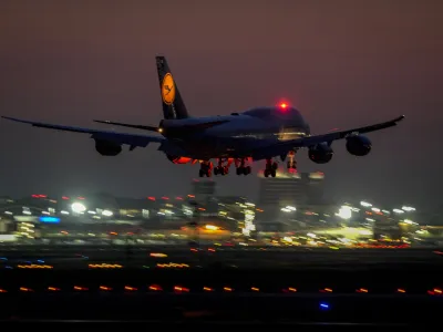 FILE --A Lufthansa Boeing 747 aircraft approaches the international airport in Frankfurt, Germany, early Friday, Aug. 13, 2021. A German union has called on Lufthansa ground staff to walk out on a one-day strike Wednesday in a dispute over pay.<br>(AP Photo/Michael Probst),file)