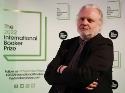 FILE - Jon Fosse, author of shortlisted novel 'A New Name: Septology VI-VII', poses ahead of the 2022 International Booker Prize ceremony in London, Thursday, May 26, 2022.  Jon Fosse has won the Nobel Prize for Literature, it was announced on Thursday, Oct. 5, 2023. AP Photo/David Cliff, File)